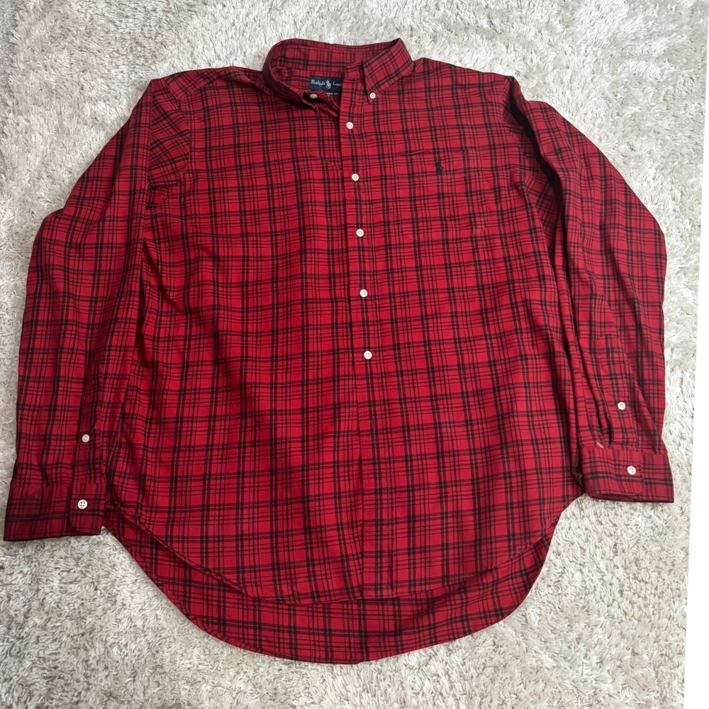 Ralph Lauren‎ Mens XL Classic Fit Red Black Plaid Button Down Shirt Long Sleeve